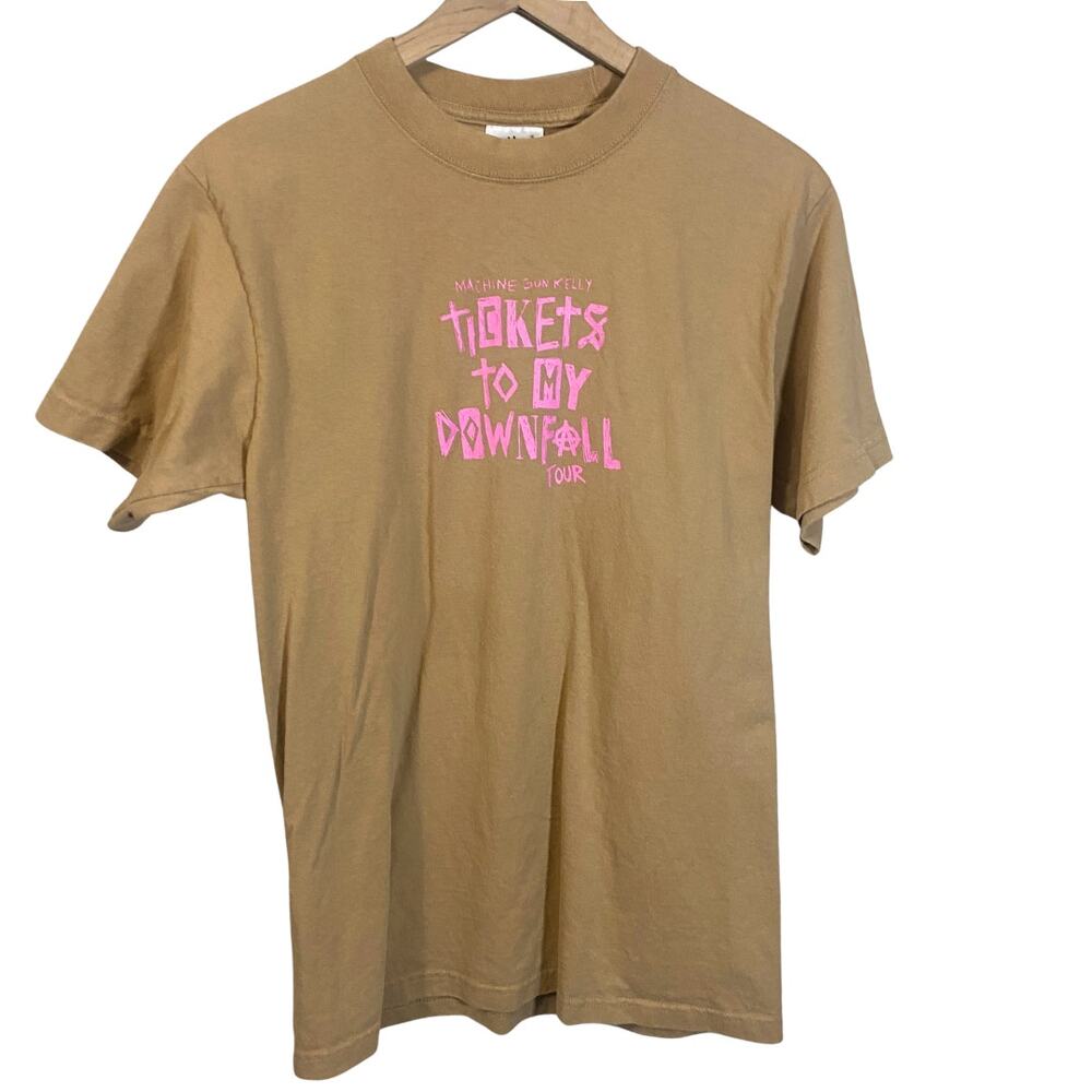 Official Machine Gun Kelly MGK Tickets To My Downfall Tour T-Shirt Tan Pink Sz M